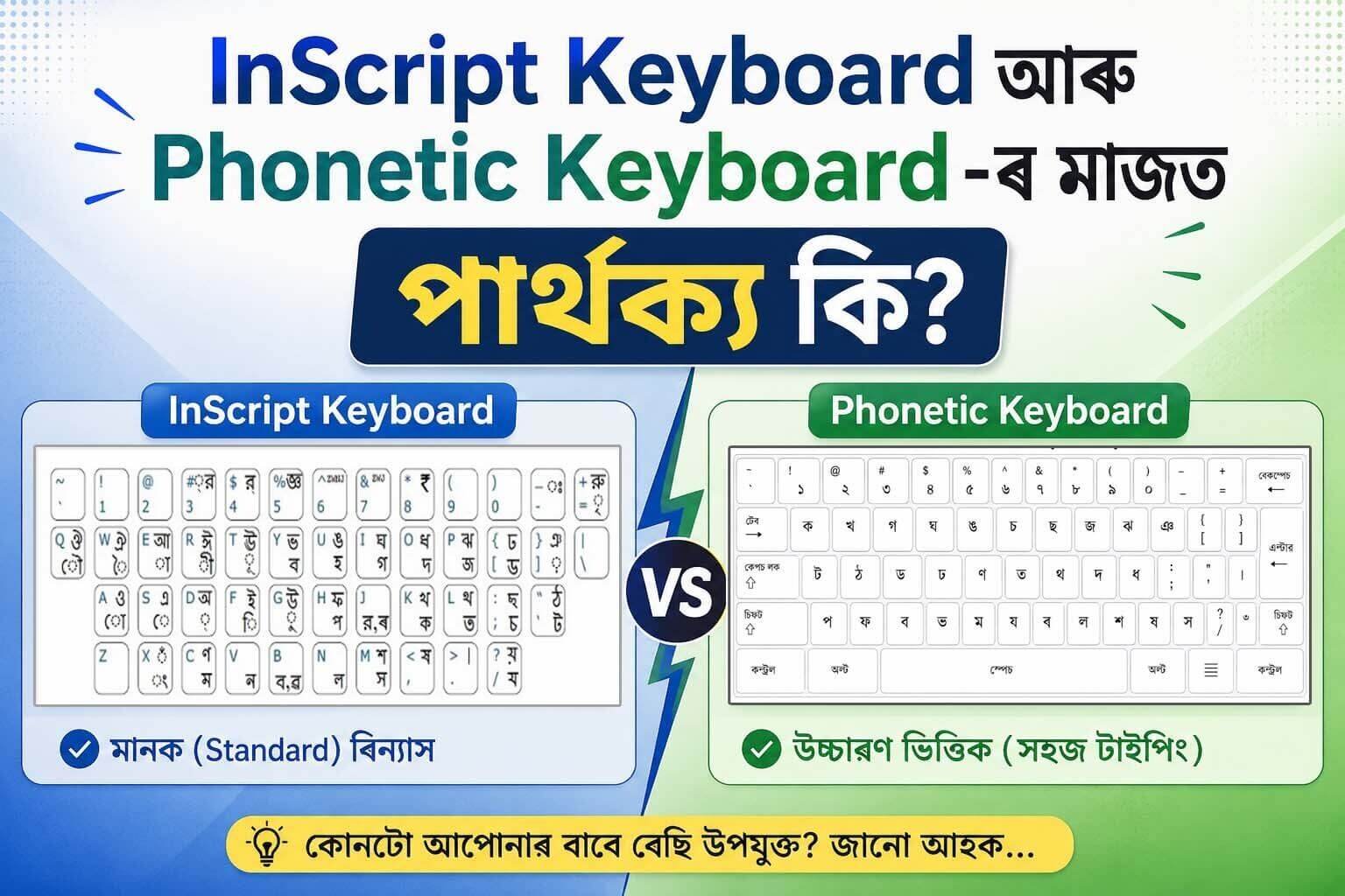 difference between assamese inscript keyboard and phonetic keyboard layout